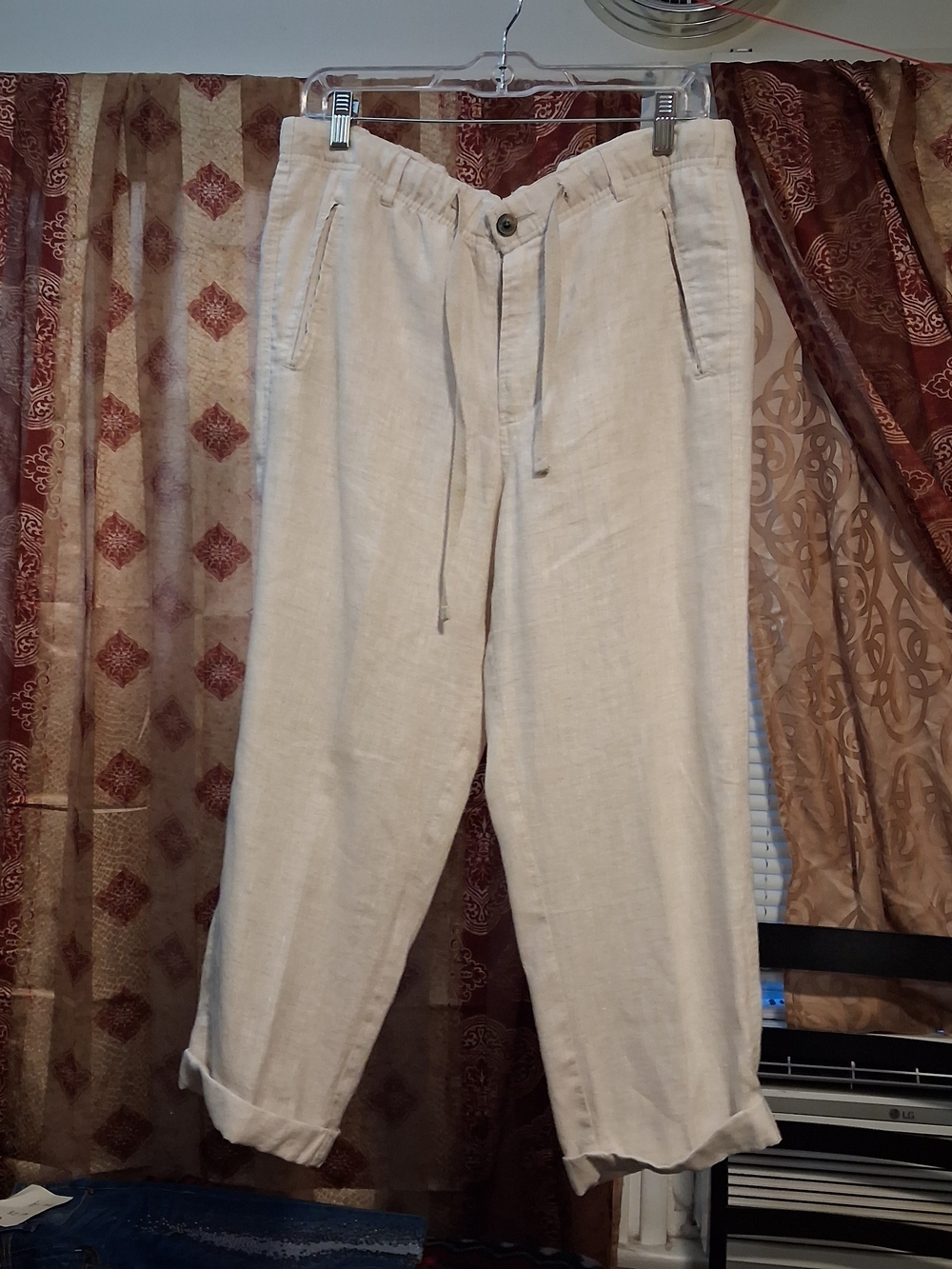 Men's TASSO ELBA off white/light beige Lightweight Linen Drawstring Pants!